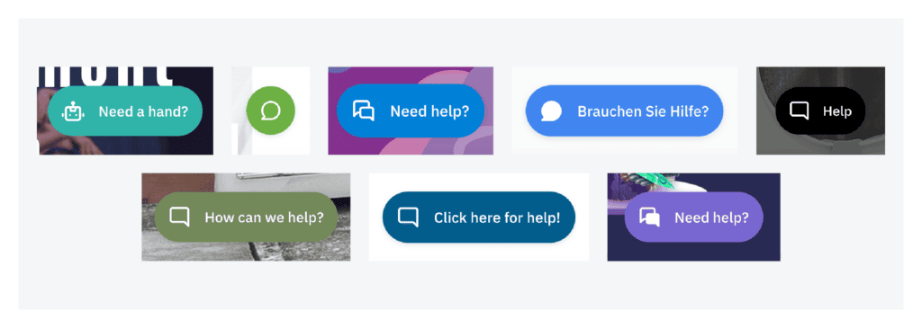 ejemplos de widgets de un botón de ayuda en diferentes sitios web