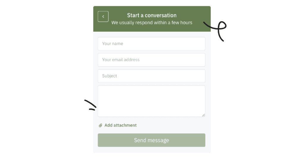 ejemplo de widget web de soporte al cliente sin una base de conocimientos