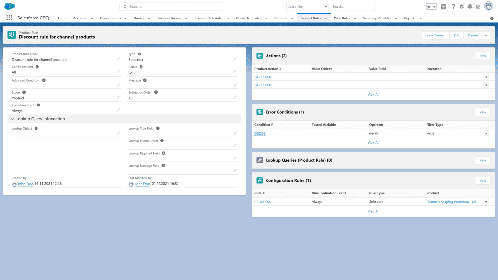 Regla de producto de Salesforce CPQ